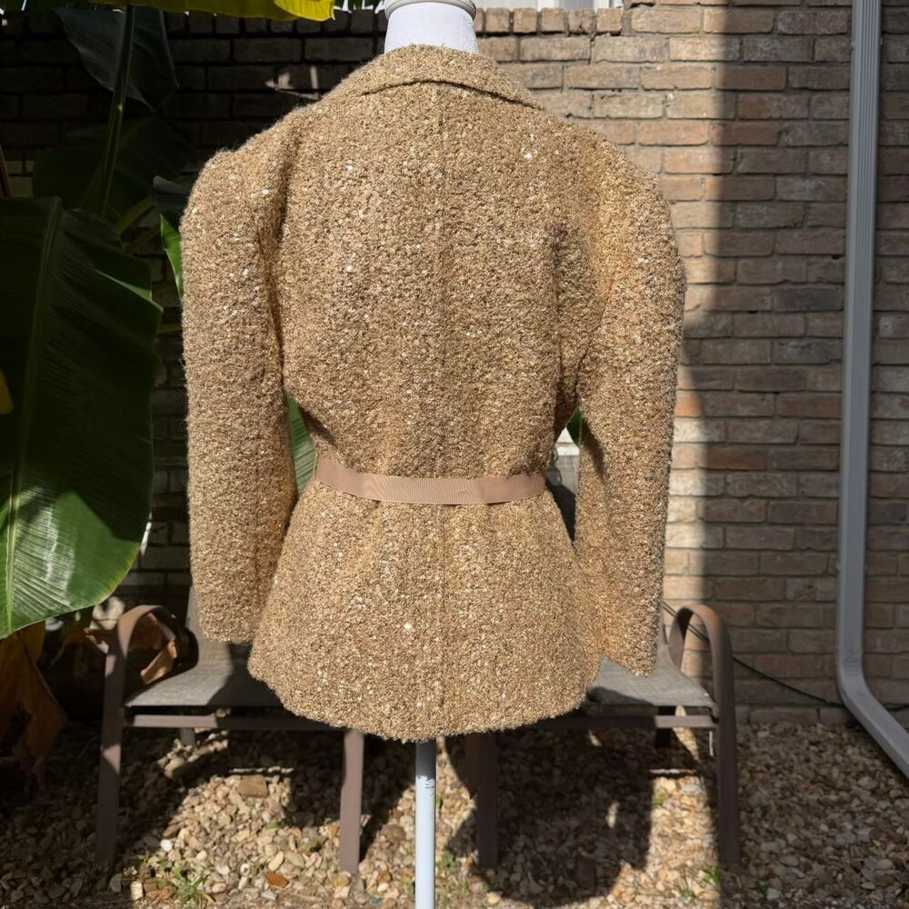 Vintage 90s Robbi & Nikki Women's Sparkling Gold Sequin Belted Jacket Large - Picture 4 of 8